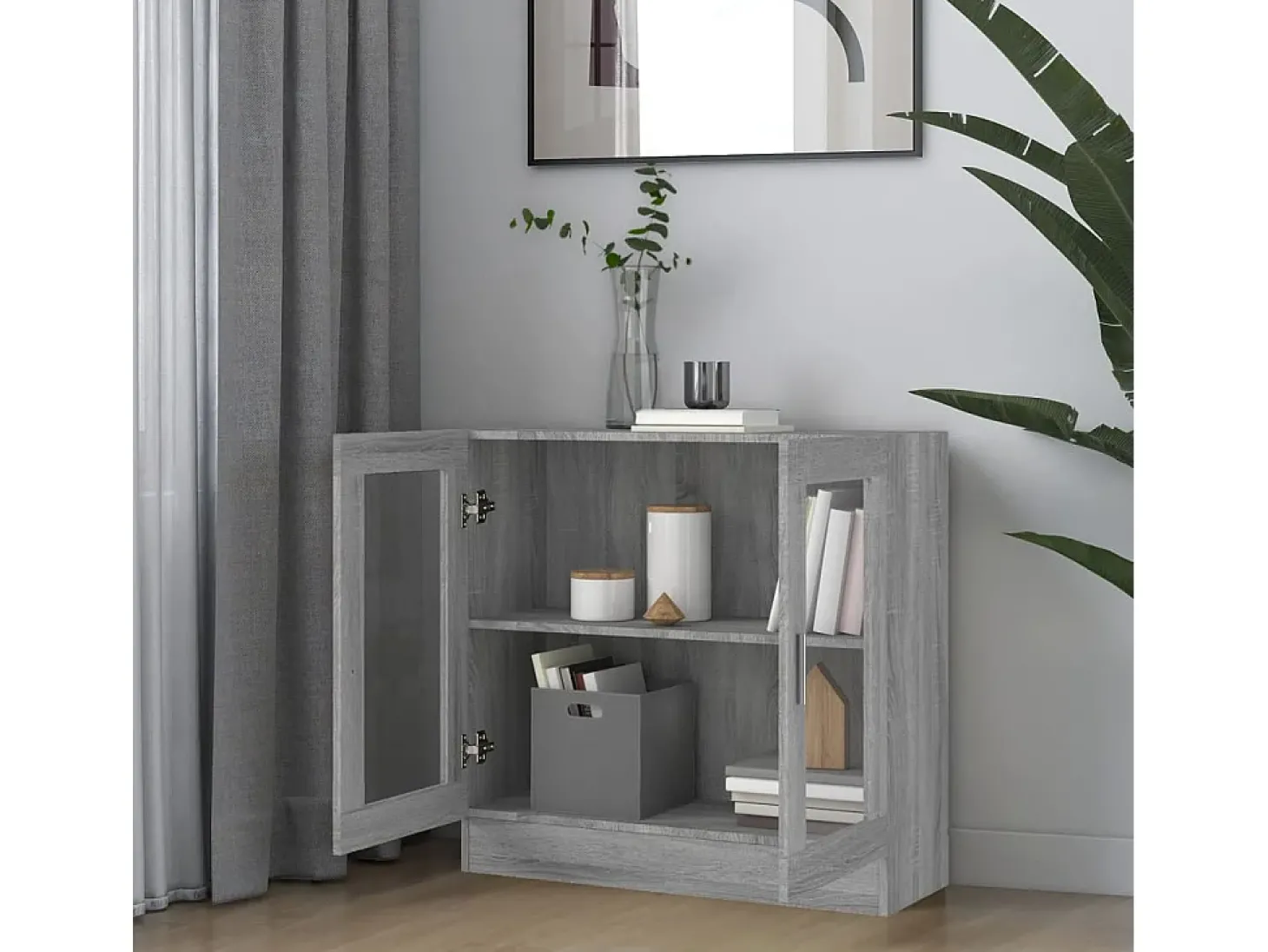 Vitrine 82,5x30,5x80 cm derivados madeira cinzento sonoma