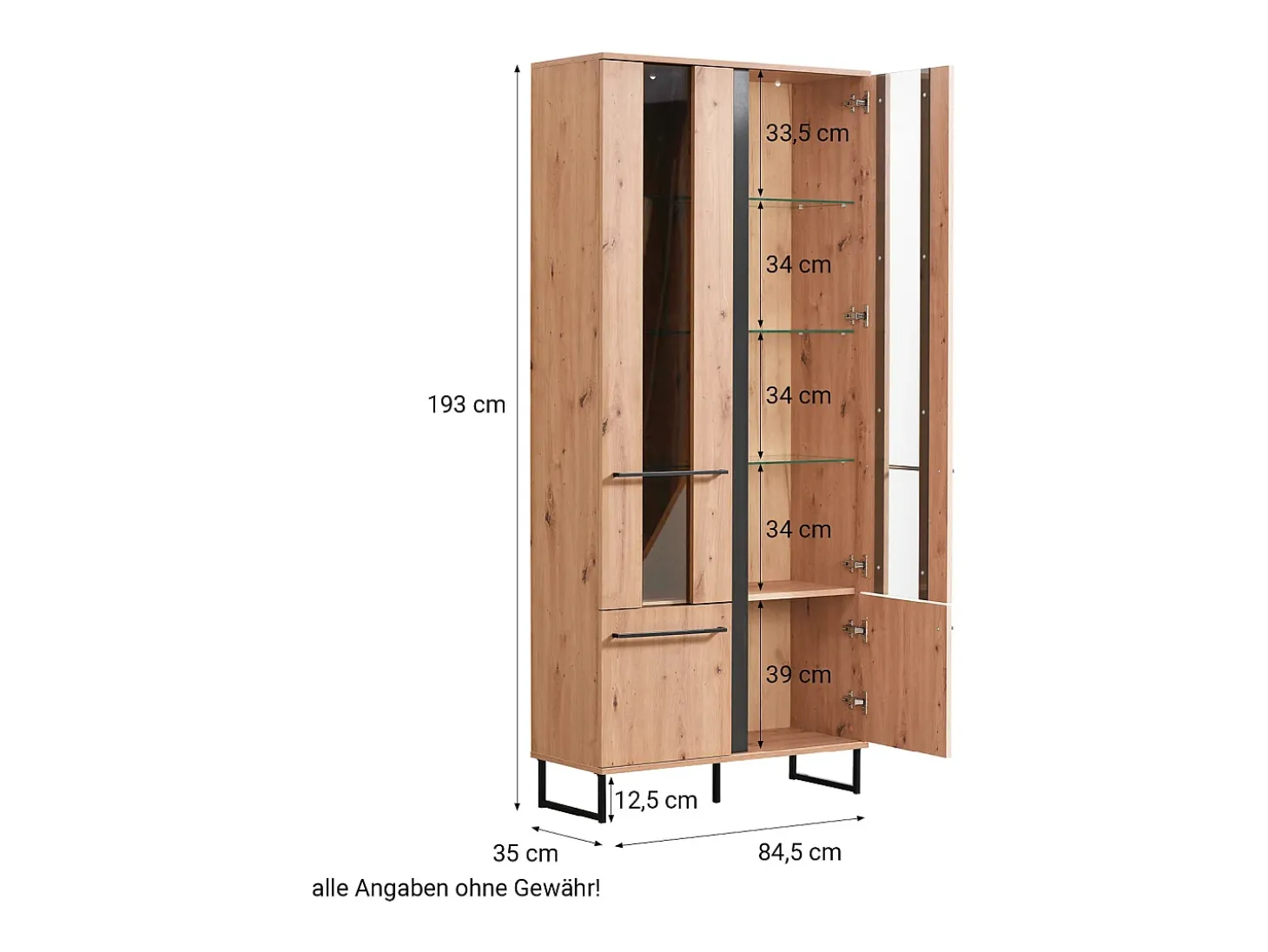 Vitrine 84,5x193x35 cm Natural Preto