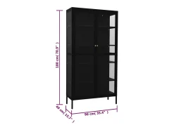 Vitrine 90x40x180 cm vidro temperado e aço preto