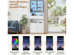 Vitrine 70x30x200cm - com 1 gaveta e 4 portas - com iluminação LED - painéis de partículas - branco