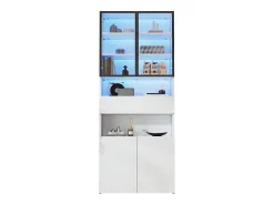 Vitrine 70x30x200cm - com 1 gaveta e 4 portas - com iluminação LED - painéis de partículas - branco