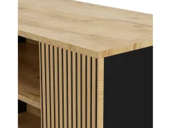 Vitrine 80x40x146cm - com iluminação LED - com 1 porta - Prateleiras ajustáveis - Painéis de partículas - Preto + natural