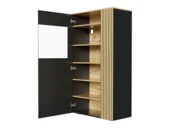 Vitrine 80x40x146cm - com iluminação LED - com 1 porta - Prateleiras ajustáveis - Painéis de partículas - Preto + natural