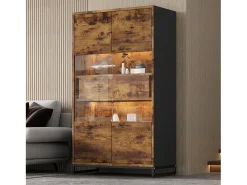 Vitrine 80x40x138cm - com iluminação LED - com 2 gavetas e 2 portas - com painel acrílico - marrom