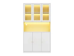 Vitrine/estante de vidro 100×35×200 cm - con iluminação LED - prateleiras abertas e 6 portas - MDF - branco
