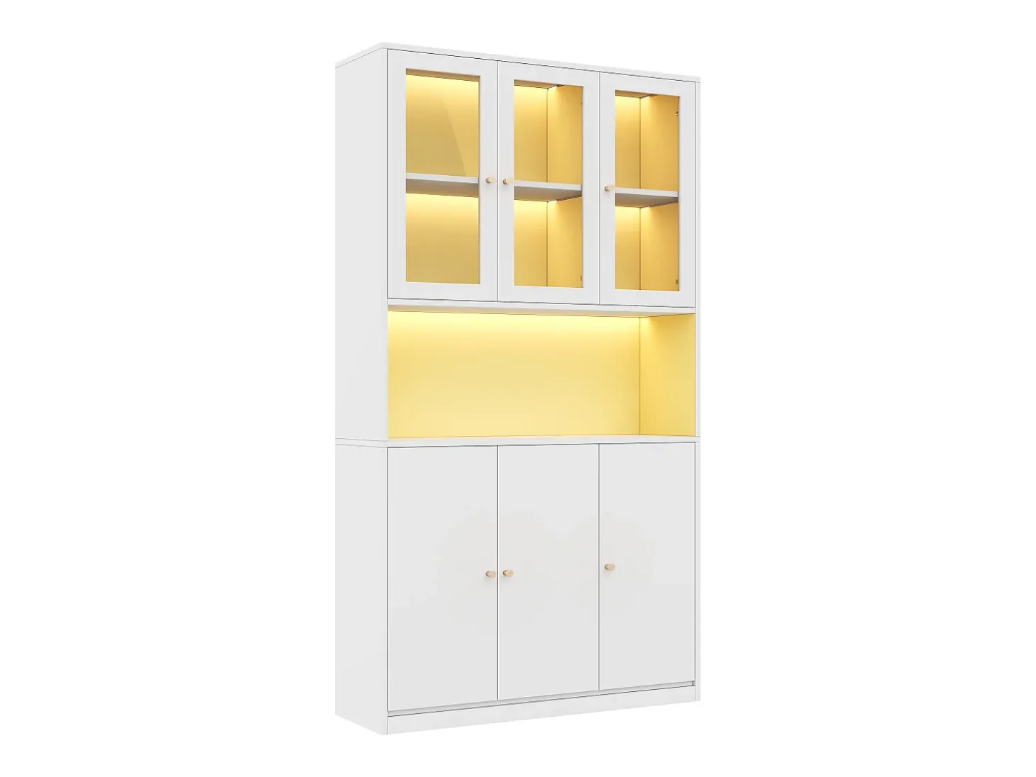 Vitrine/estante de vidro 100×35×200 cm - con iluminação LED - prateleiras abertas e 6 portas - MDF - branco