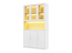 Vitrine/estante de vidro 100×35×200 cm - con iluminação LED - prateleiras abertas e 6 portas - MDF - branco