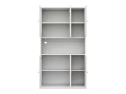 Vitrine/estante de vidro 100×35×200 cm - con iluminação LED - prateleiras abertas e 6 portas - MDF - branco