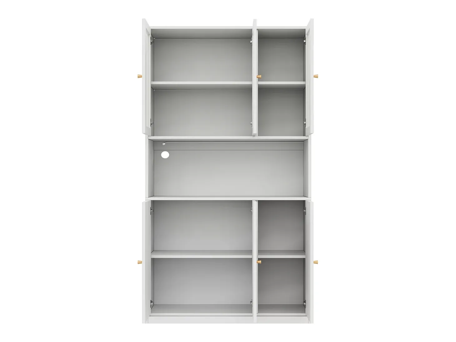 Vitrine/estante de vidro 100×35×200 cm - con iluminação LED - prateleiras abertas e 6 portas - MDF - branco