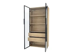 Vitrine、Móveis de casa de banho com LED - 2 gavetas grandes e 2 portas de vidro - Natural