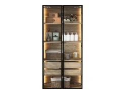 Vitrine、Móveis de casa de banho com LED - 2 gavetas grandes e 2 portas de vidro - Natural