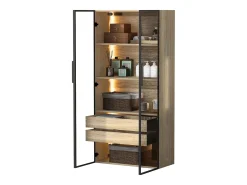 Vitrine、Móveis de casa de banho com LED - 2 gavetas grandes e 2 portas de vidro - Natural