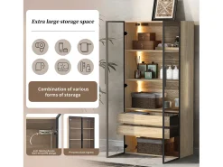 Vitrine、Móveis de casa de banho com LED - 2 gavetas grandes e 2 portas de vidro - Natural