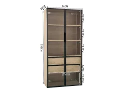 Vitrine、Móveis de casa de banho com LED - 2 gavetas grandes e 2 portas de vidro - Natural