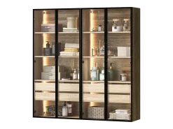 Vitrines、Móveis de casa de banho com LED - 2 gavetas grandes e 2 portas de vidro - Natural