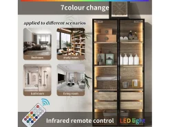Vitrines、Móveis de casa de banho com LED - 2 gavetas grandes e 2 portas de vidro - Natural