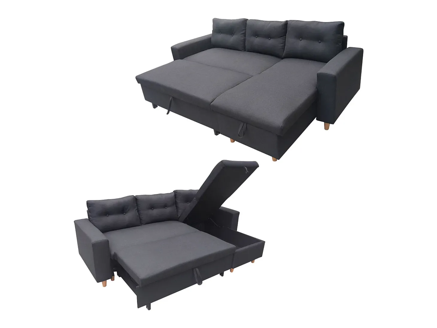WADE Sofá cama de canto de 3 lugares cinzento antracite