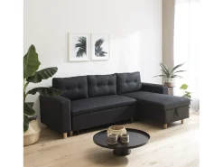 WADE Sofá cama de canto de 3 lugares cinzento antracite