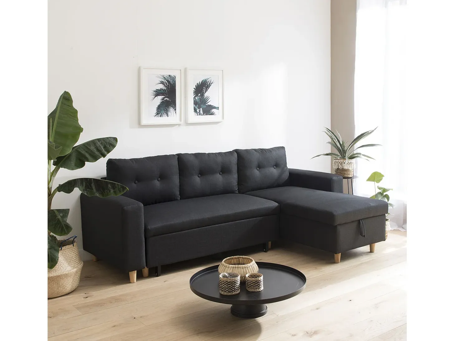 WADE Sofá cama de canto de 3 lugares cinzento antracite
