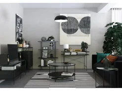 Wainwright | Mesa de apoio em vidro e 1 prateleira em Black Oak Look