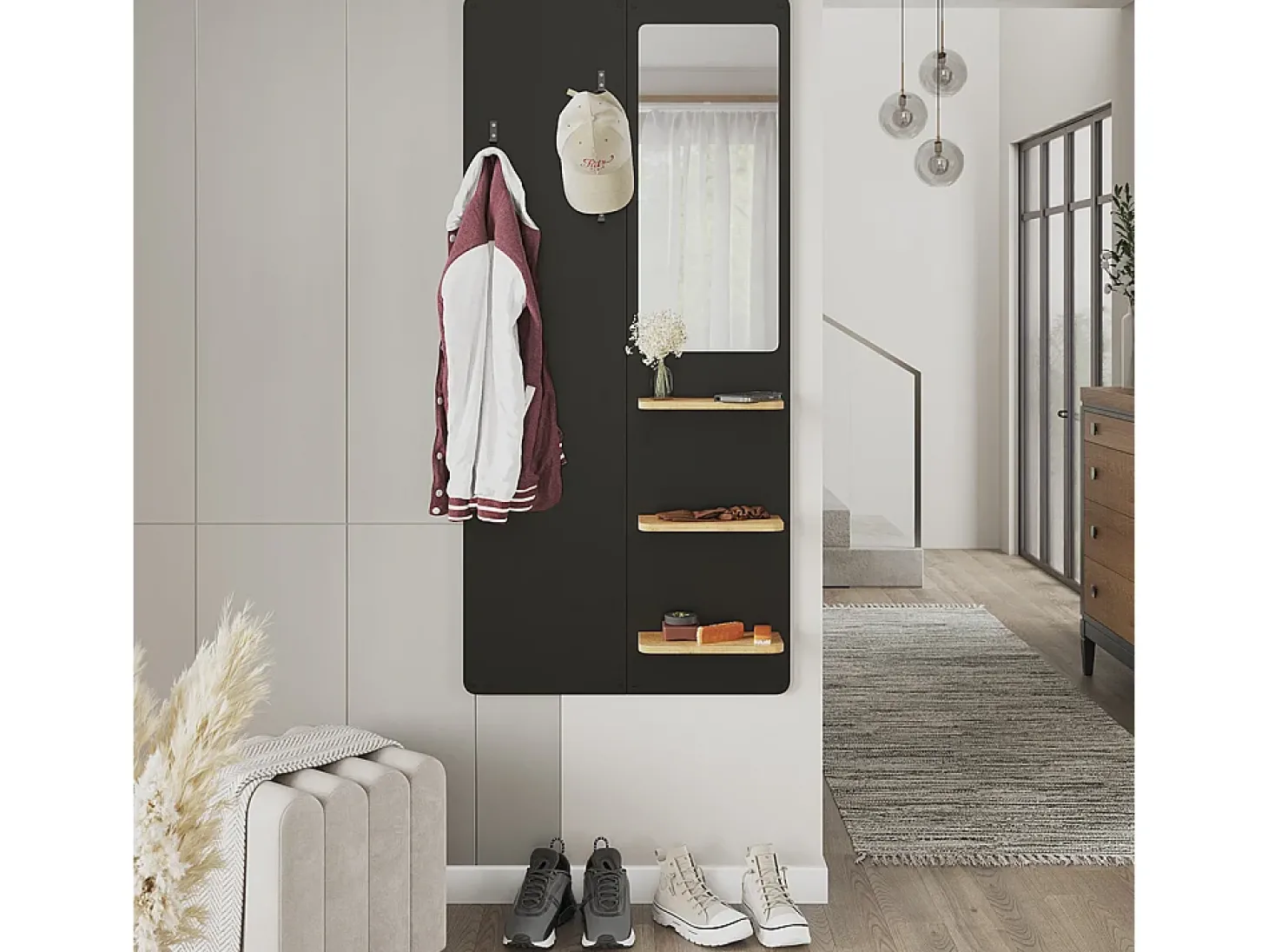 Wandgarderobe preto/carvalho 70x15x150 jochen