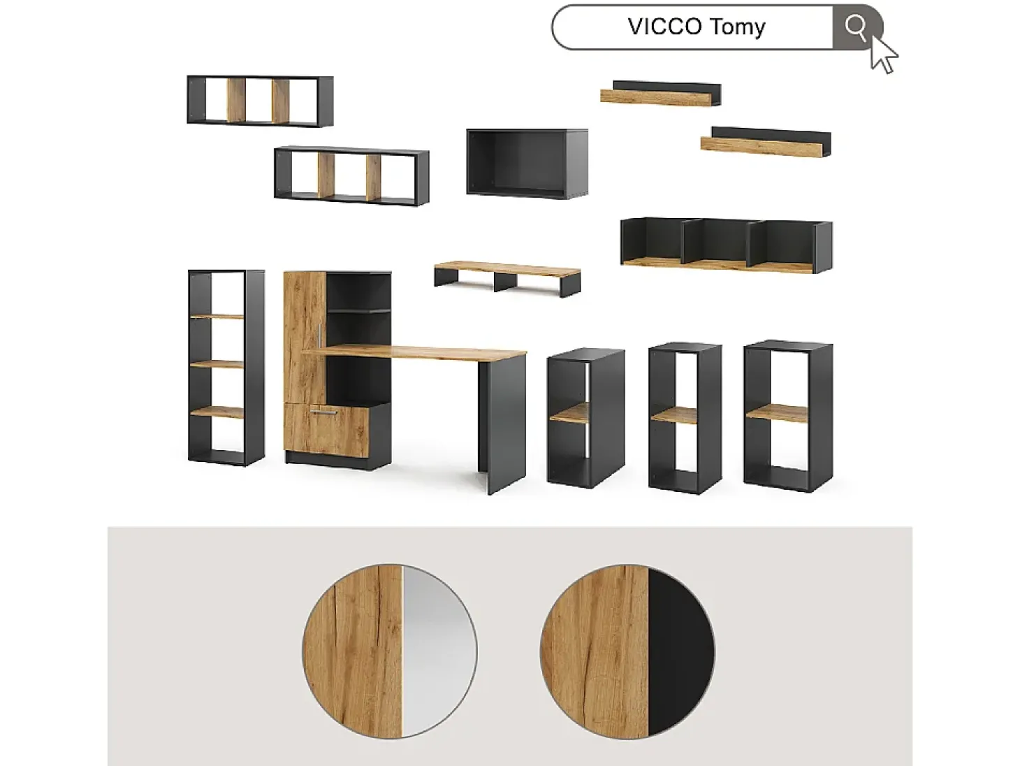 Wandregal carvalho antracite/goldkraft 90x22x30 tomy