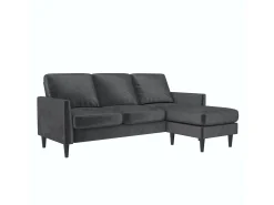 Winston | Sofá 3 Lugares com Chaise Lounge em Veludo Cinzento