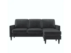 Winston | Sofá 3 Lugares com Chaise Lounge em Veludo Cinzento