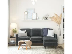 Winston | Sofá 3 Lugares com Chaise Lounge em Veludo Cinzento