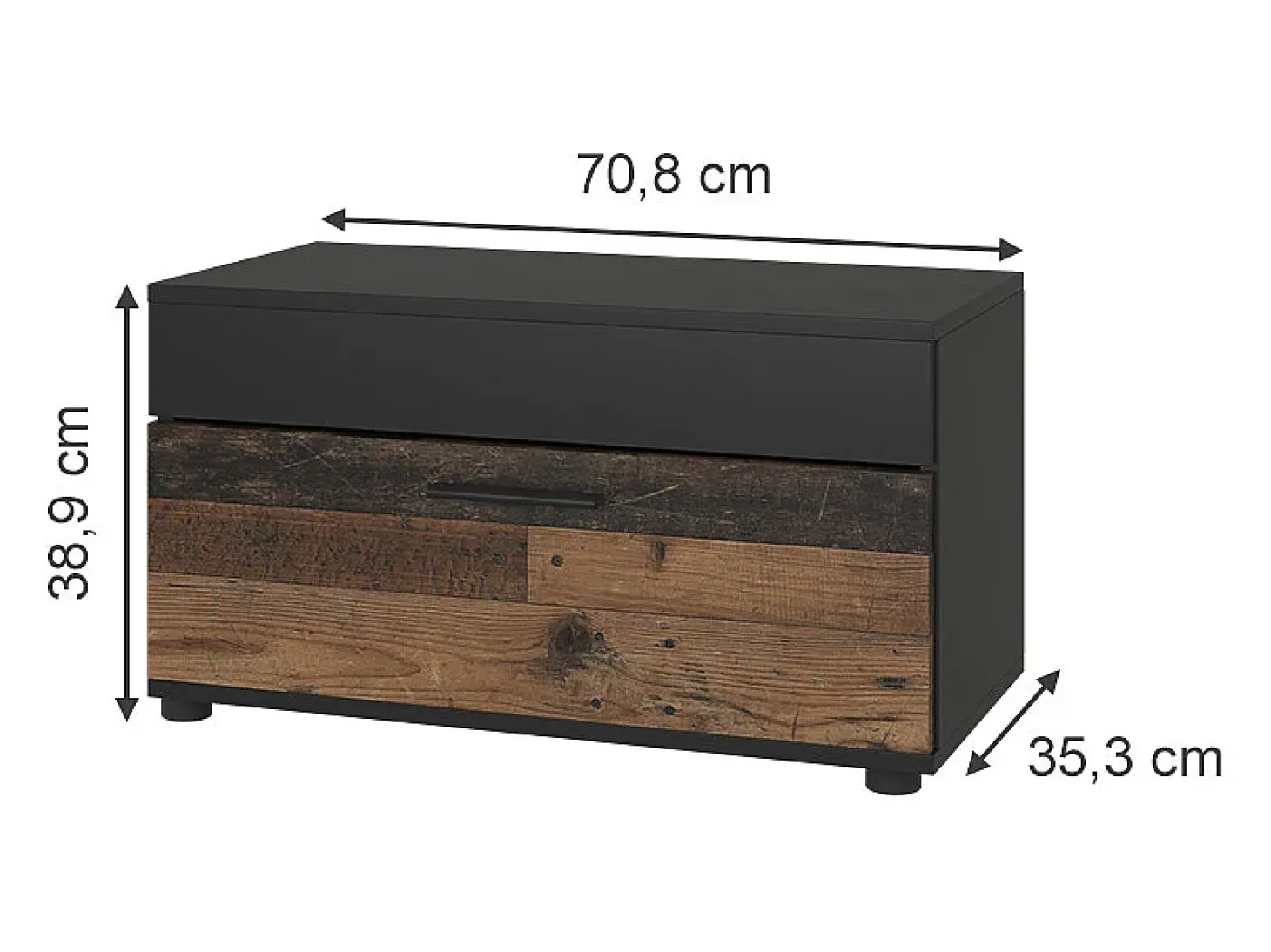 Wohnzimmerschrank preto/estilo antigo 70.8x35.3x38.9 berno