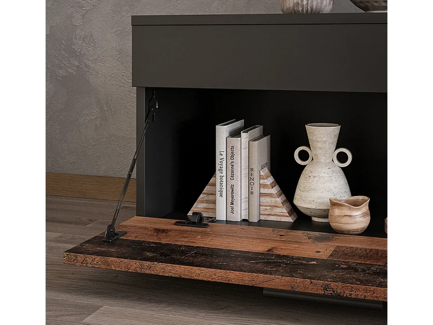 Wohnzimmerschrank preto/estilo antigo 70.8x35.3x38.9 berno