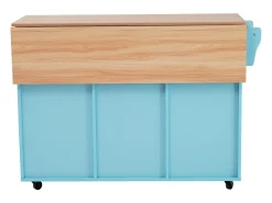 129x46x91,5cm Carrinho de cozinha, carrinho de sala de jantar, bancada dobrável, armário de arrumação, azul